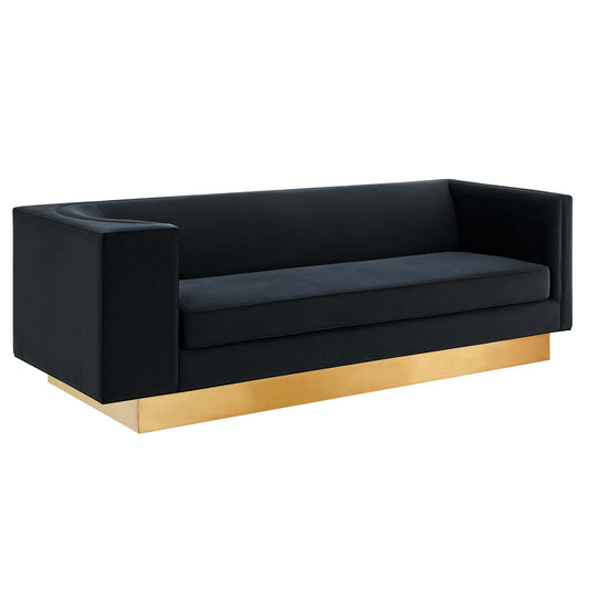 Elarion Upholstered Velvet Sofa, Black