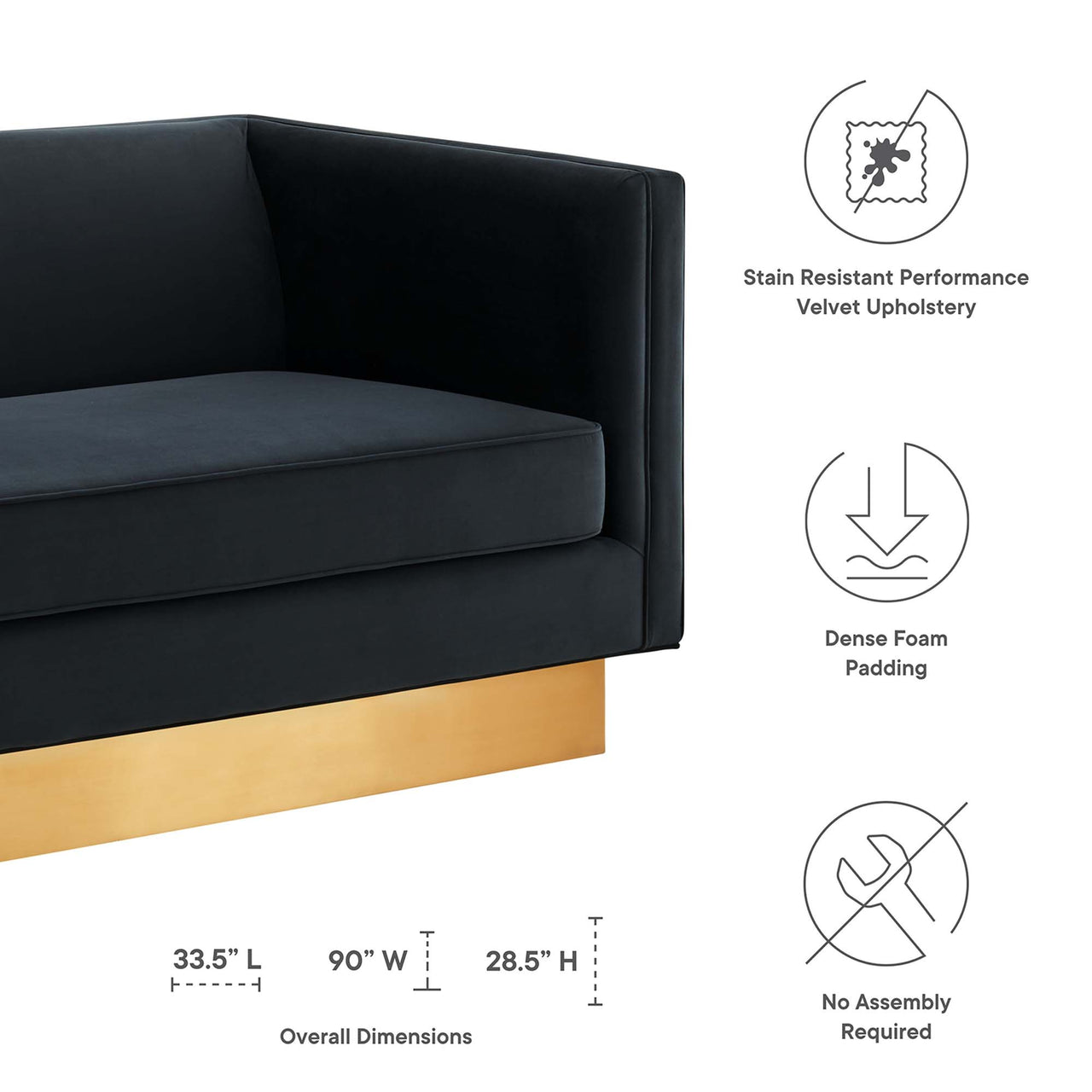Elarion Upholstered Velvet Sofa, Black