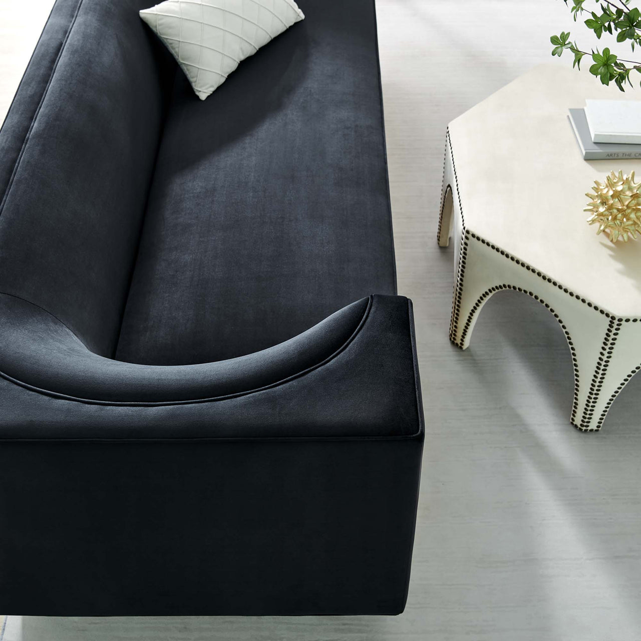 Elarion Upholstered Velvet Sofa, Black