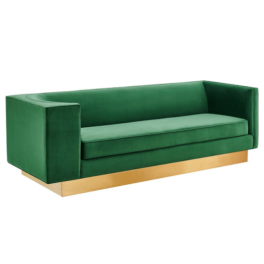 Elarion Upholstered Velvet Sofa, Emerald