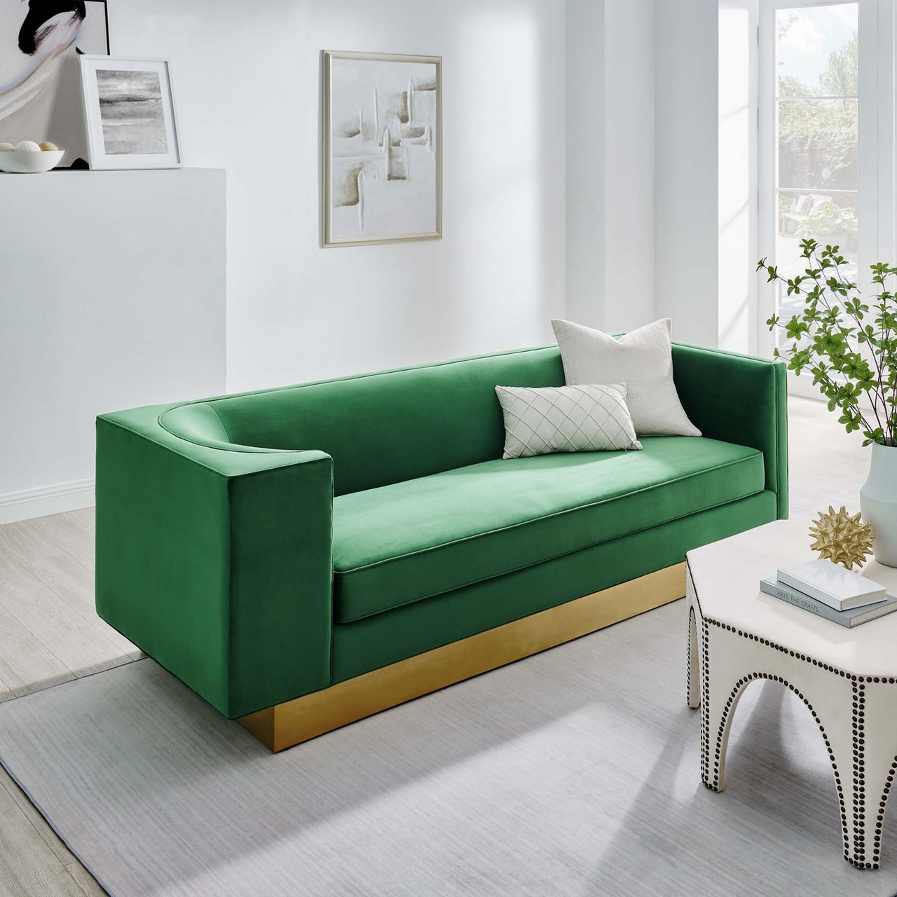 Elarion Upholstered Velvet Sofa, Emerald