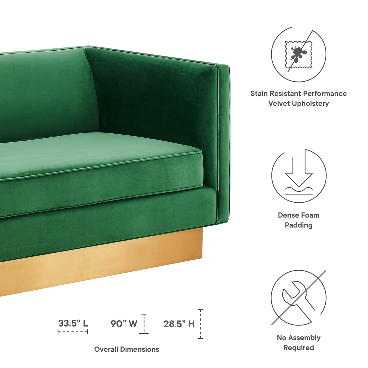 Elarion Upholstered Velvet Sofa, Emerald