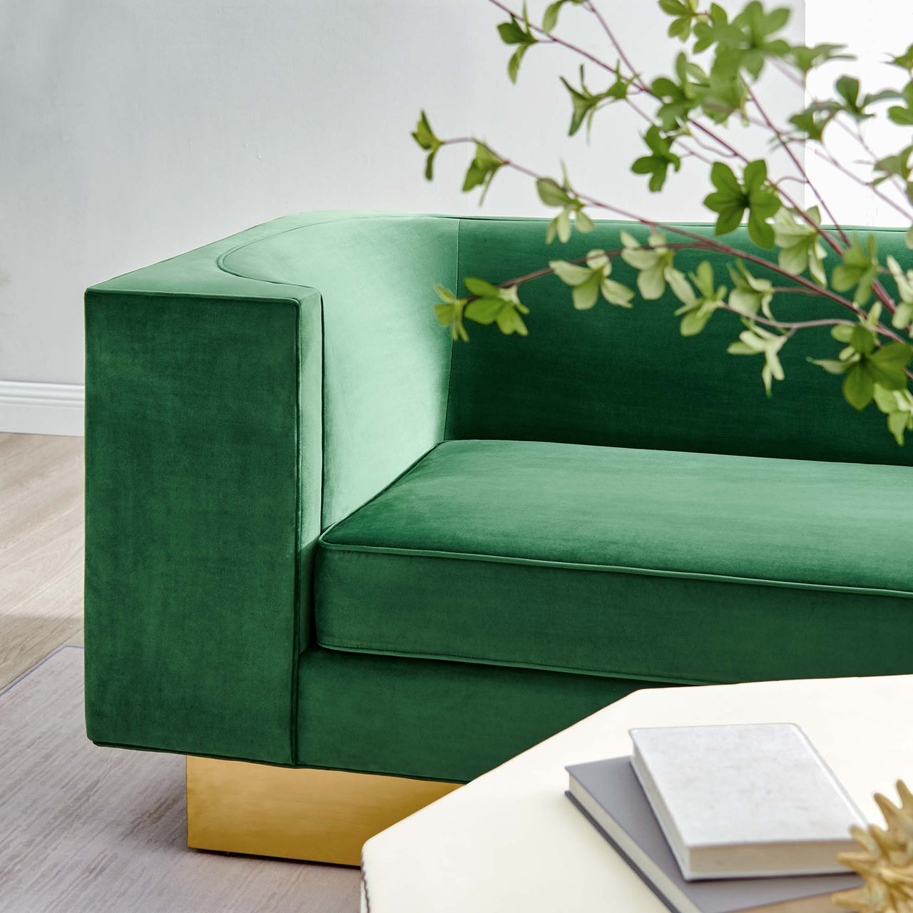 Elarion Upholstered Velvet Sofa, Emerald