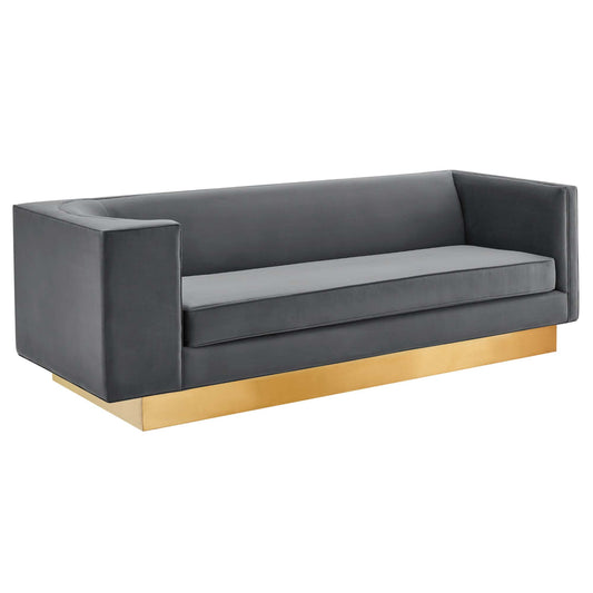 Elarion Upholstered Velvet Sofa, Gray