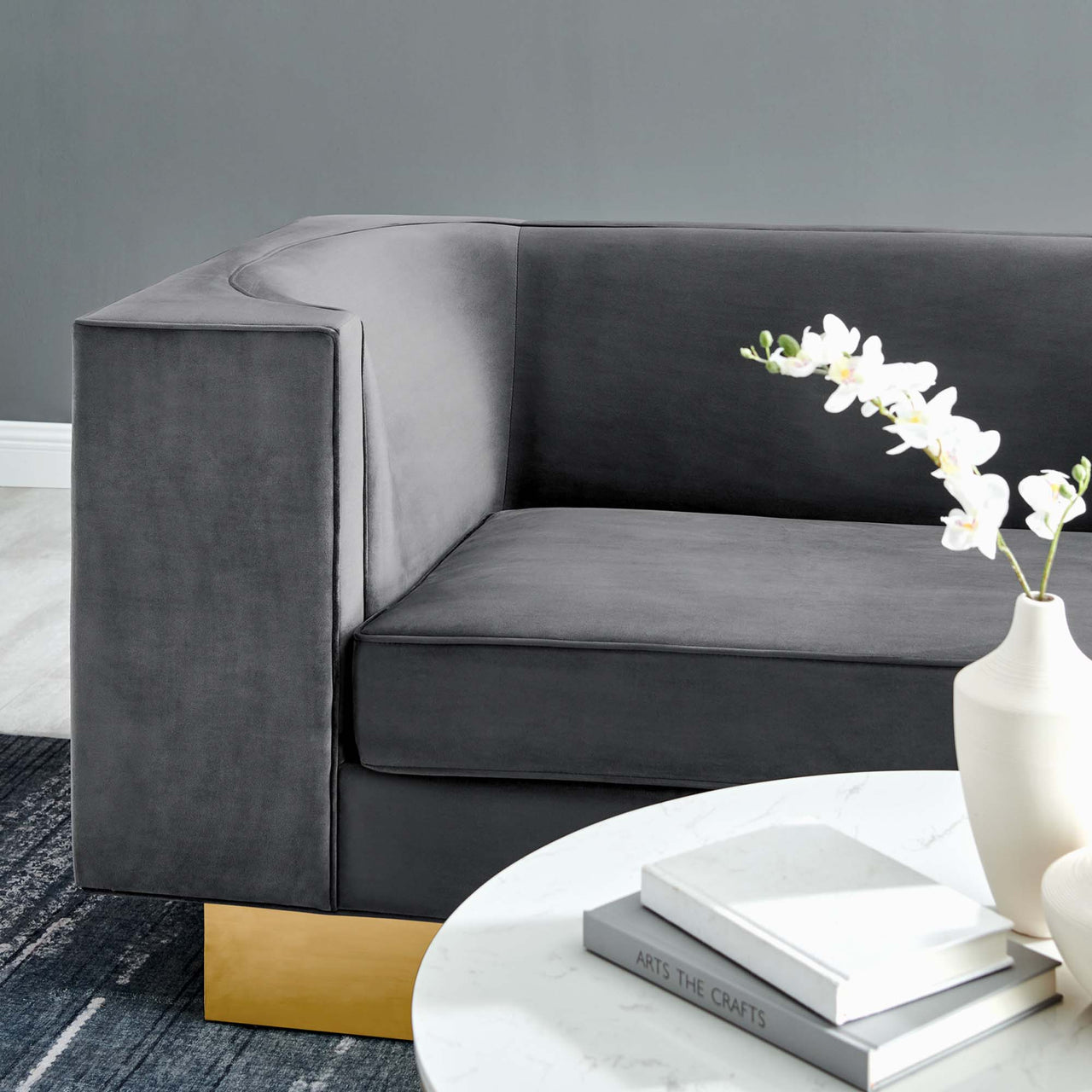 Elarion Upholstered Velvet Sofa, Gray