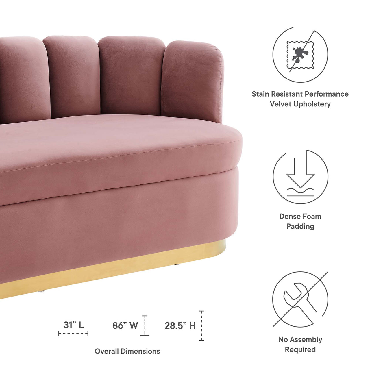 Nerina Upholstered Velvet Sofa, Dusty Rose