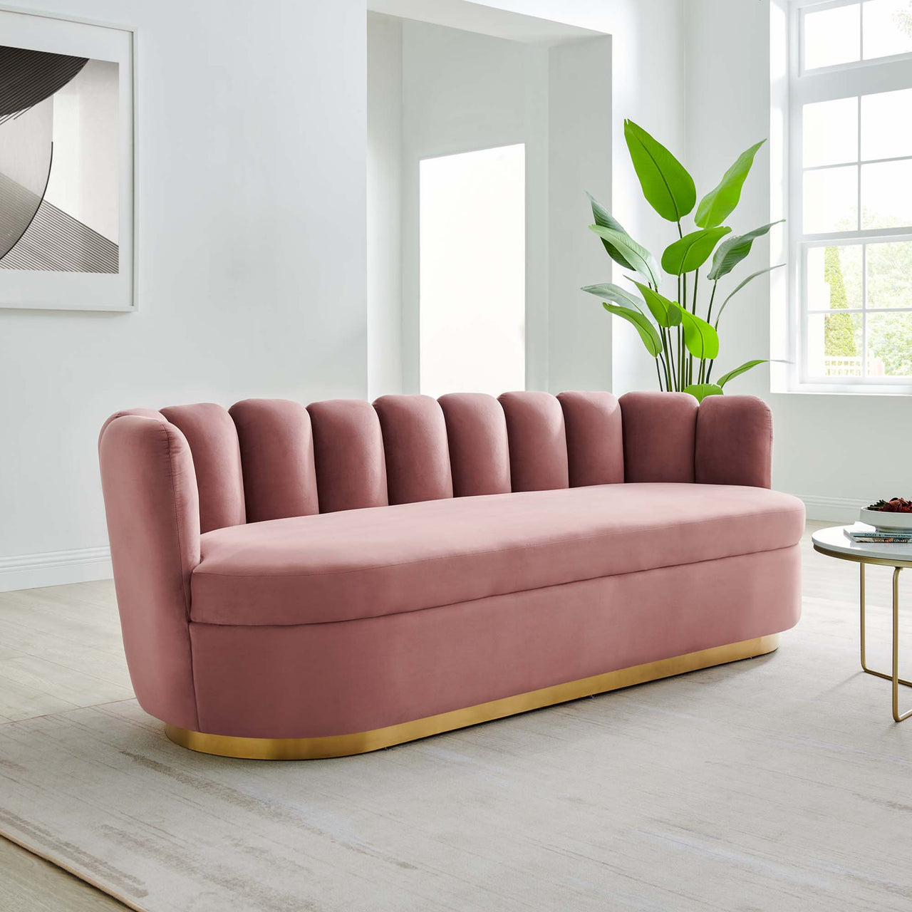 Nerina Upholstered Velvet Sofa, Dusty Rose