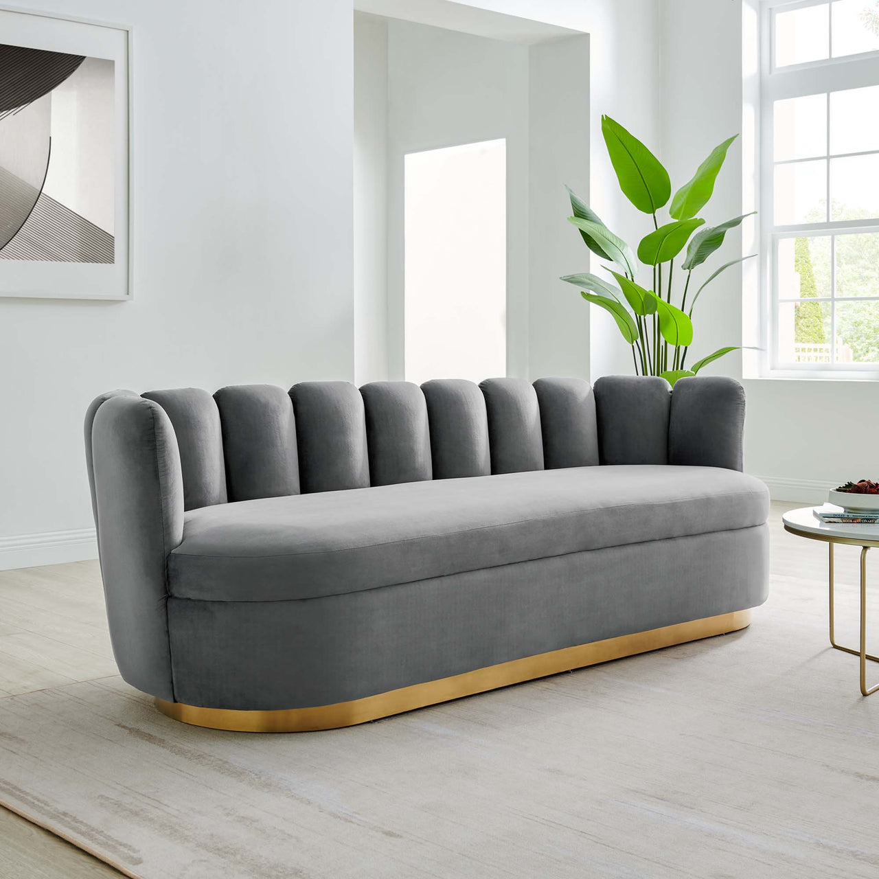 Nerina Upholstered Velvet Sofa, Gray