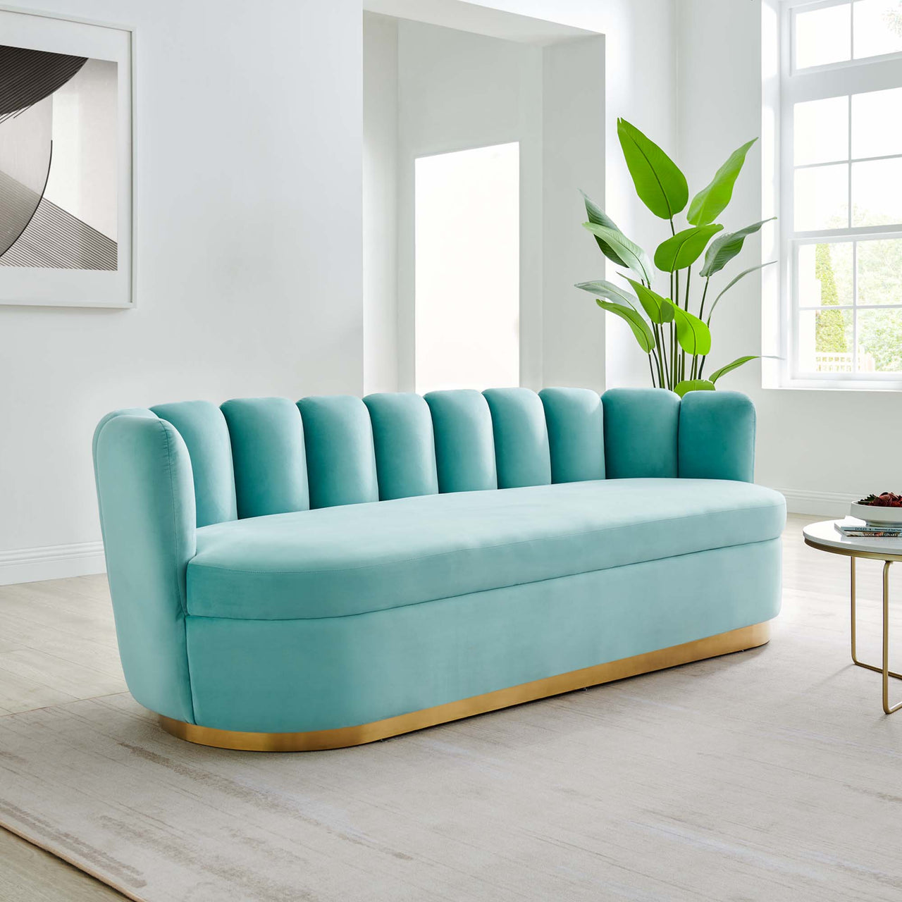Nerina Upholstered Velvet Sofa, Mint