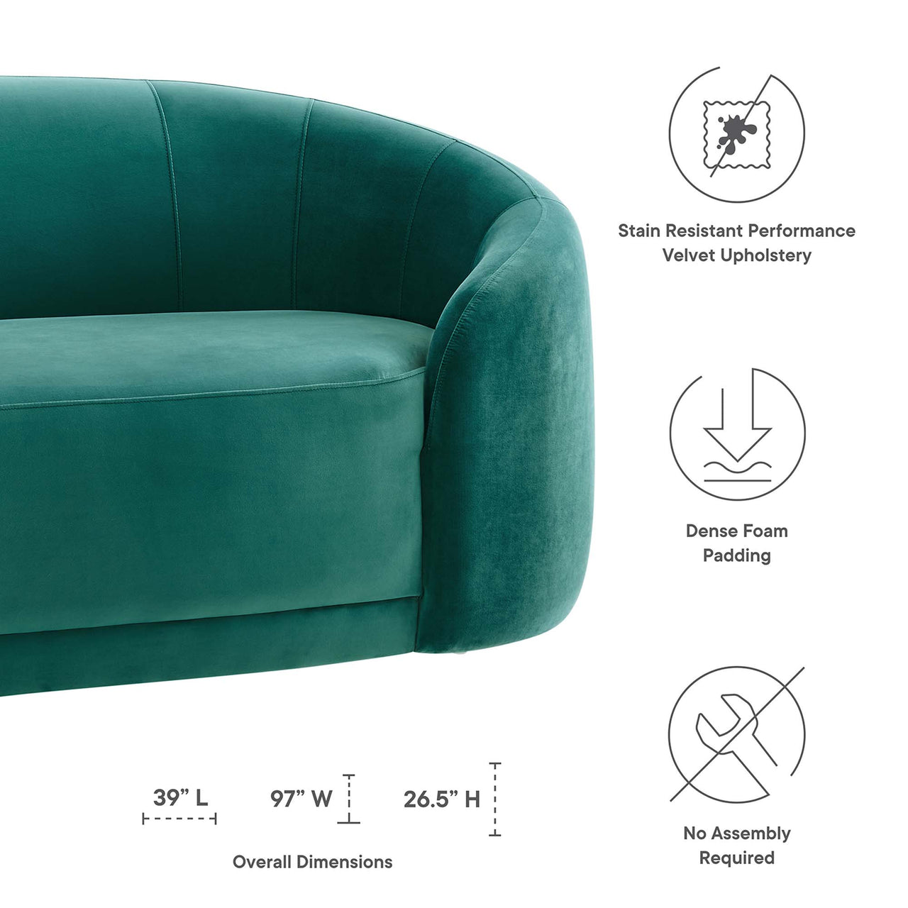 Vilonne Velvet Sofa, Teal