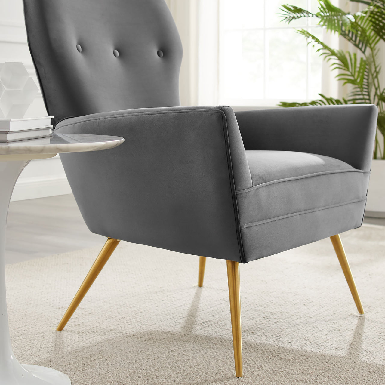 Regina Upholstered Velvet Armchair, Gray