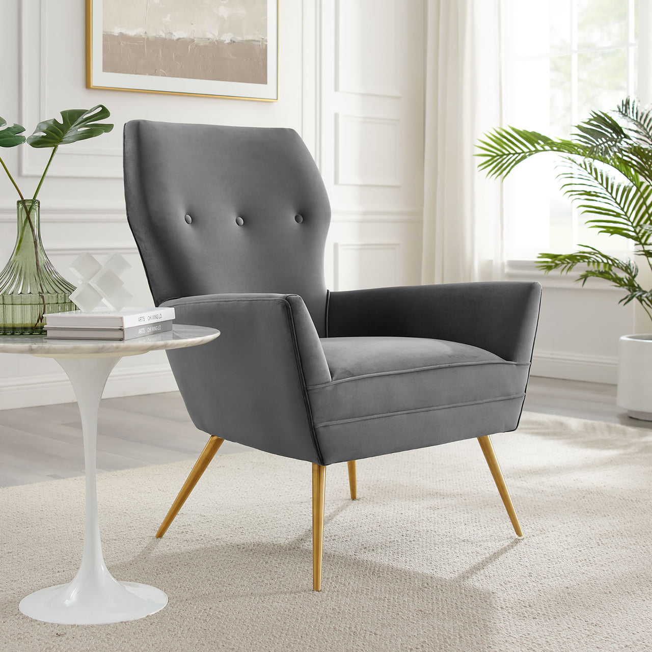 Regina Upholstered Velvet Armchair, Gray