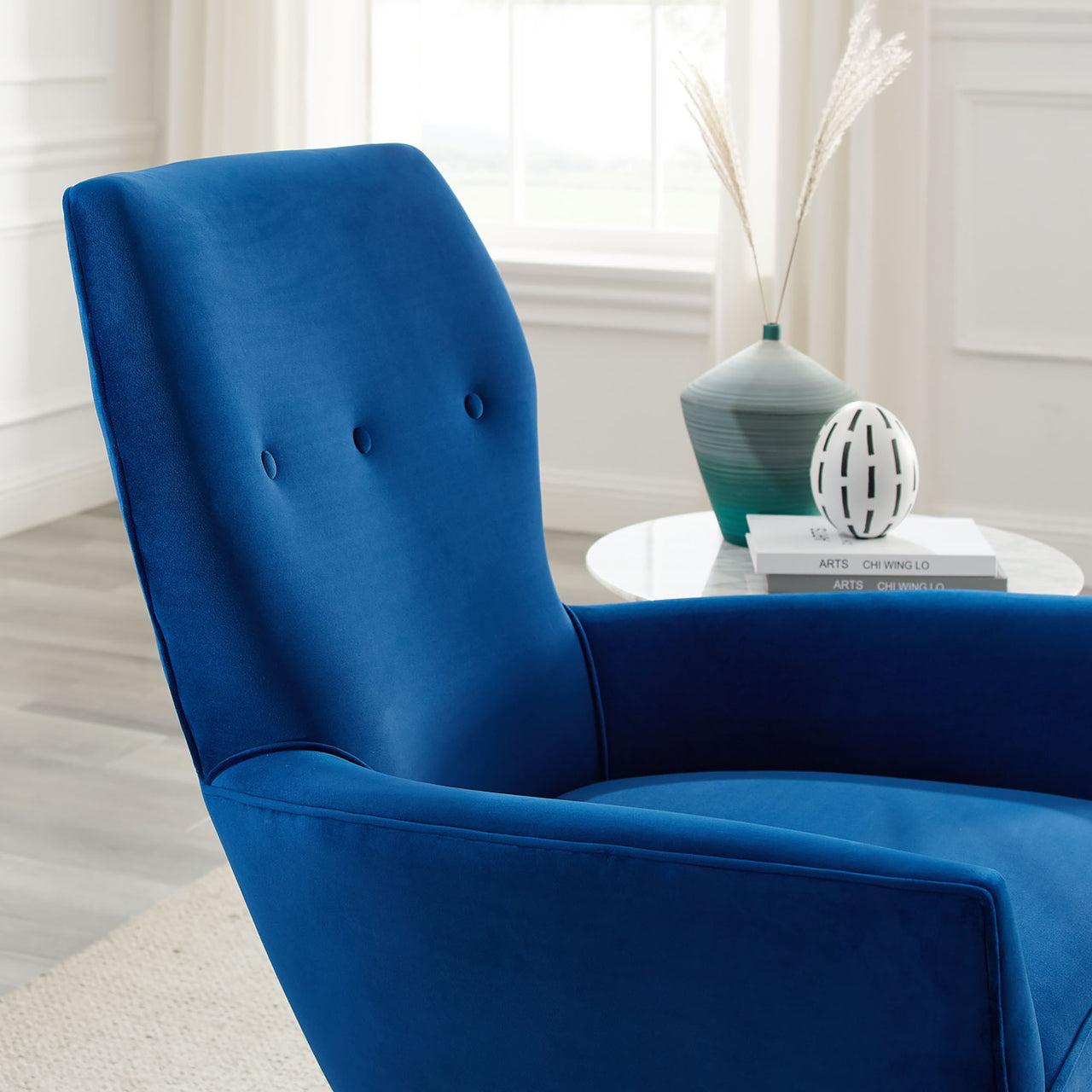 Regina Upholstered Velvet Armchair, Navy