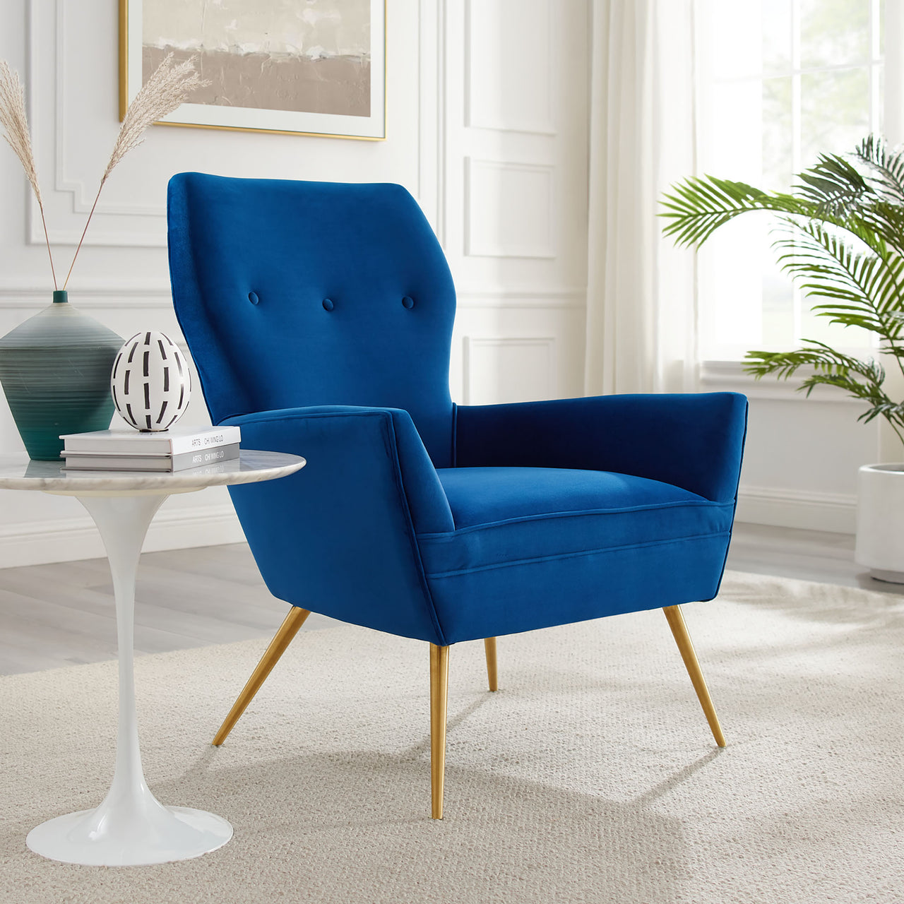 Regina Upholstered Velvet Armchair, Navy
