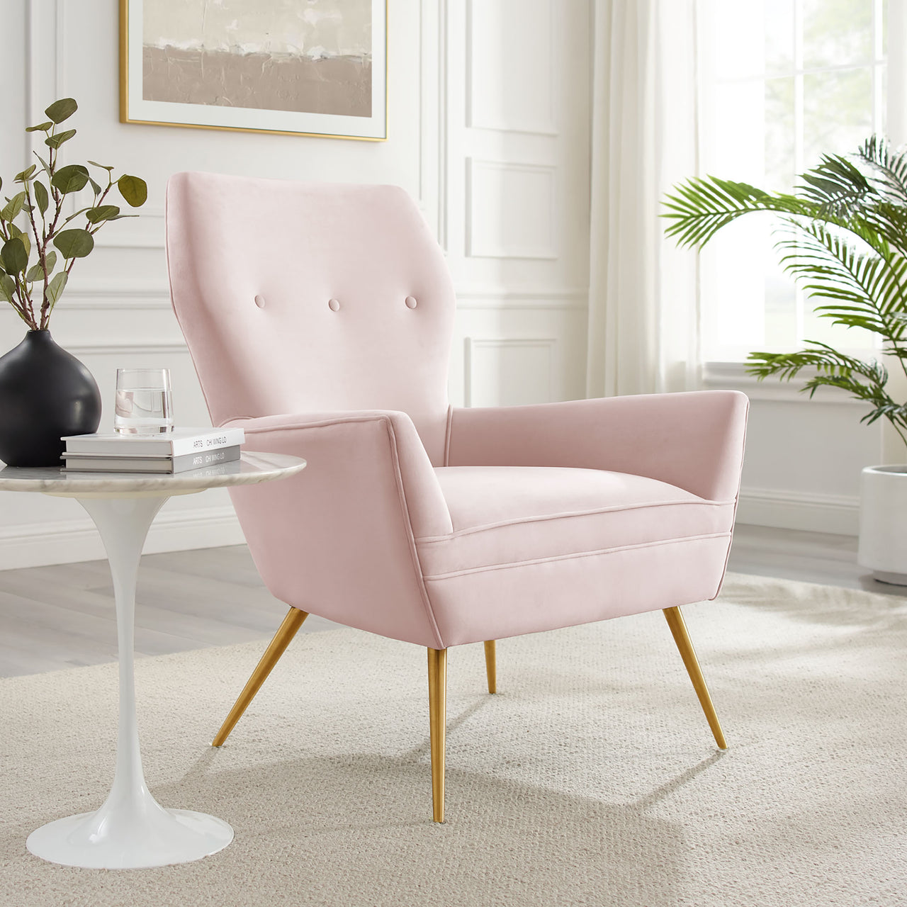 Regina Upholstered Velvet Armchair, Pink