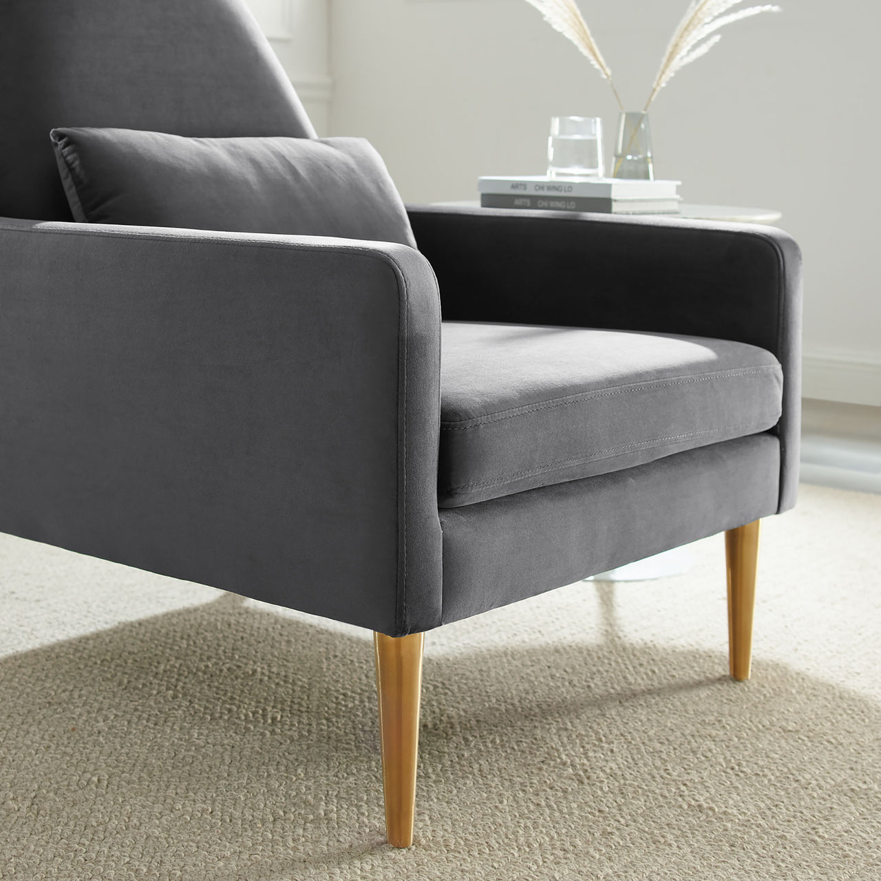 Summit Upholstered Velvet Armchair, Charcoal