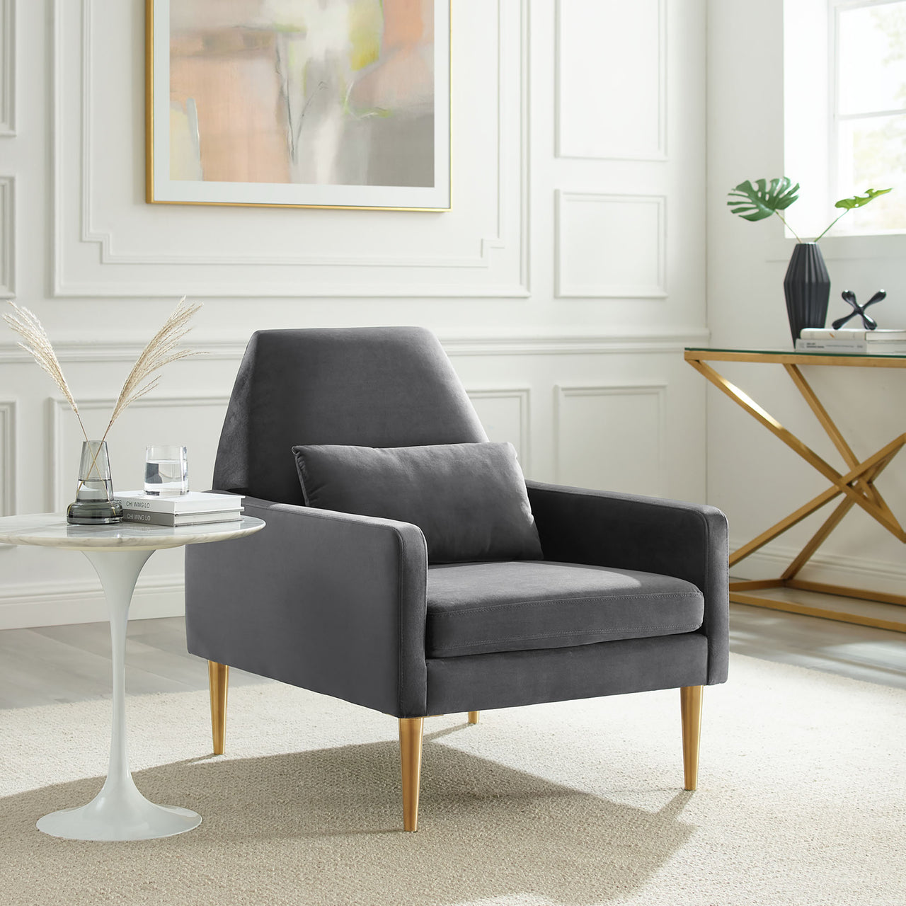 Summit Upholstered Velvet Armchair, Charcoal