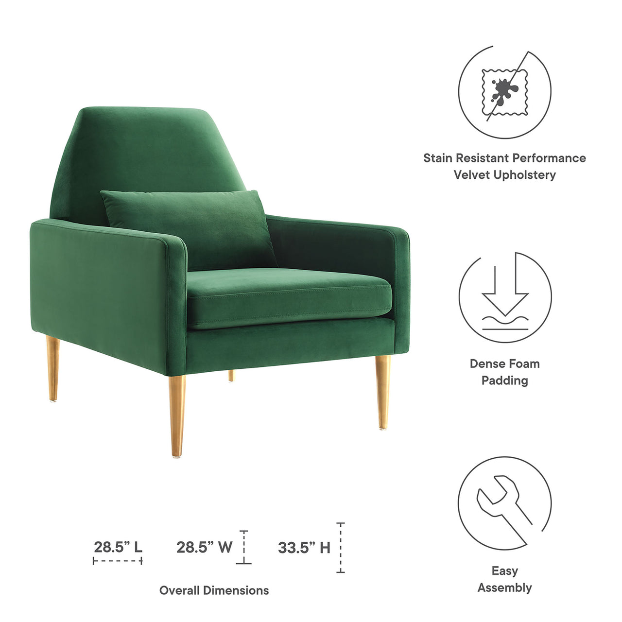 Summit Upholstered Velvet Armchair, Emerald