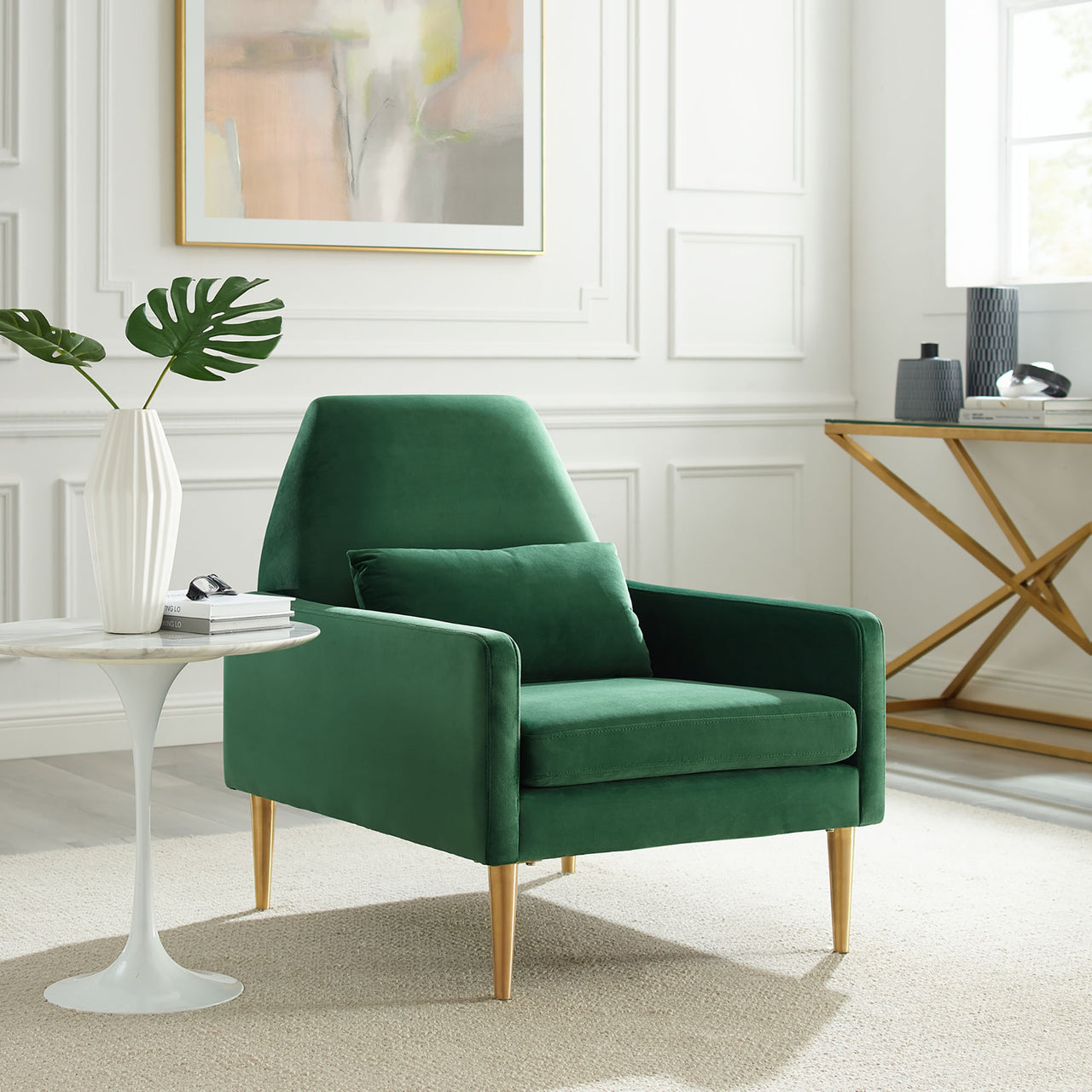 Summit Upholstered Velvet Armchair, Emerald