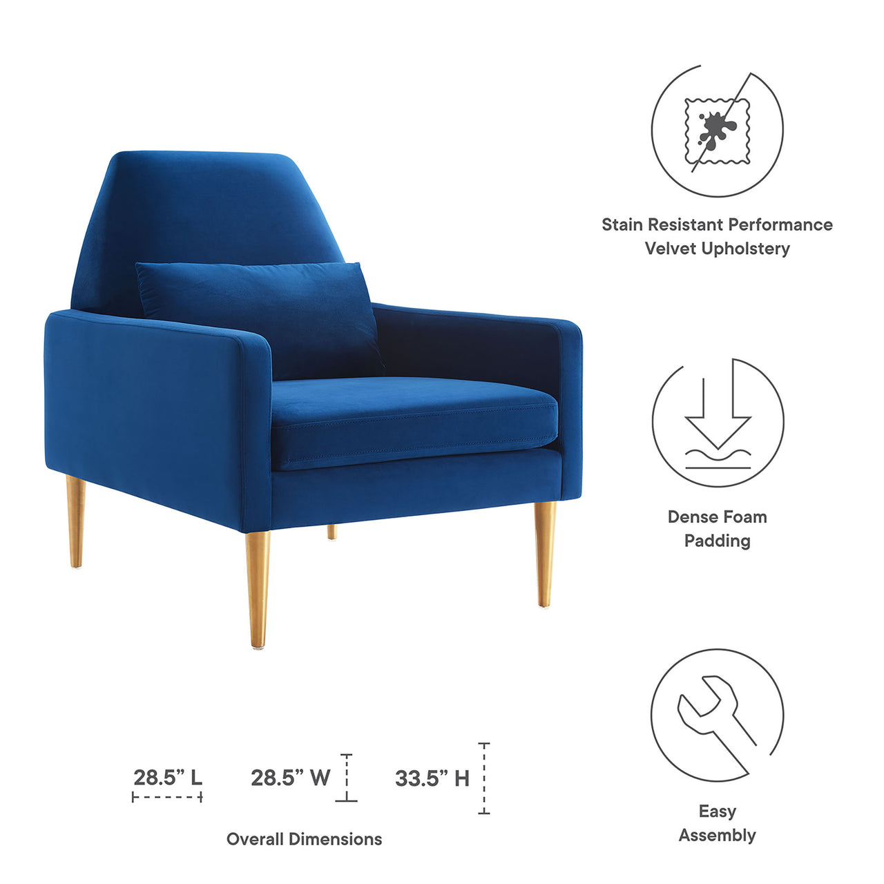 Summit Upholstered Velvet Armchair, Navy