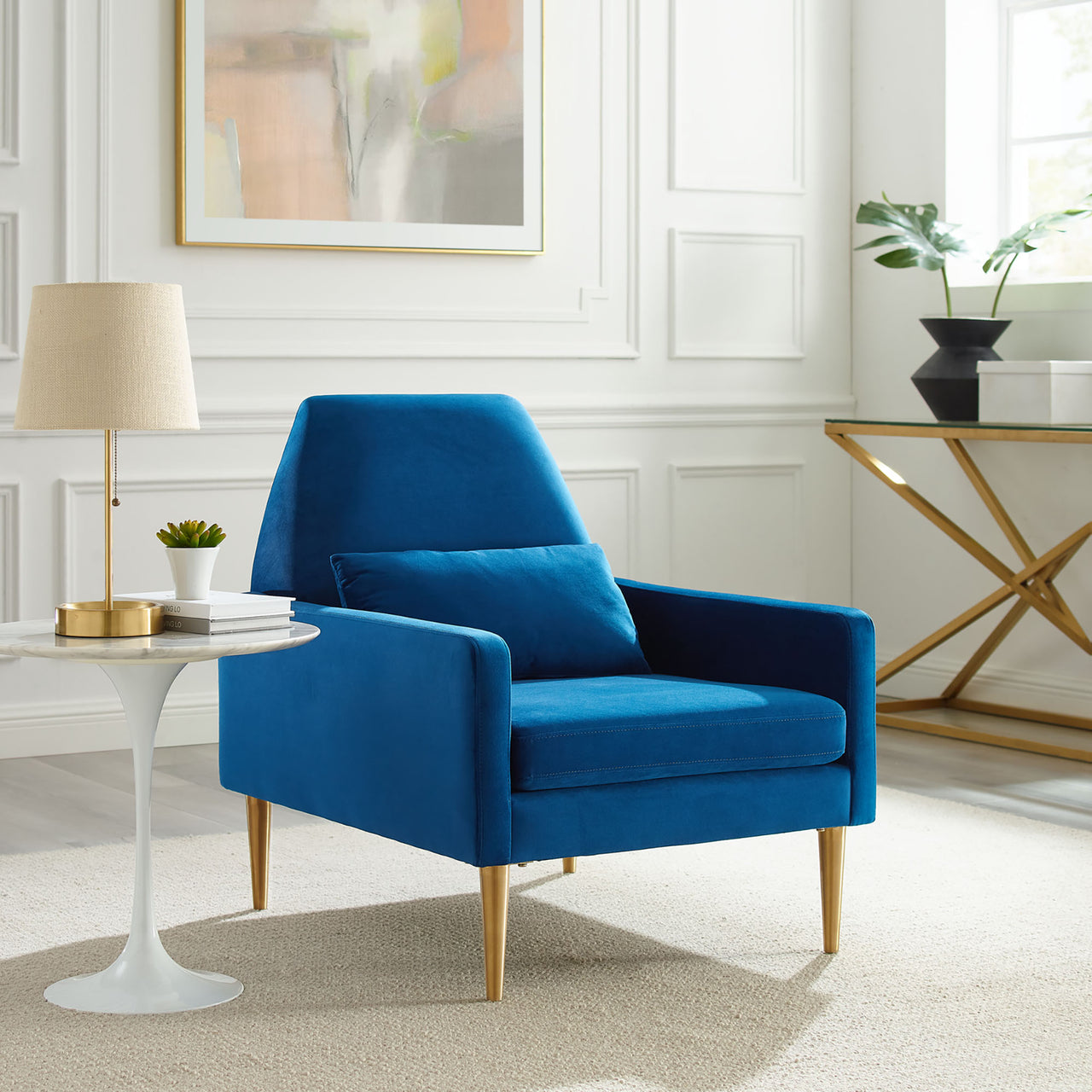 Summit Upholstered Velvet Armchair, Navy