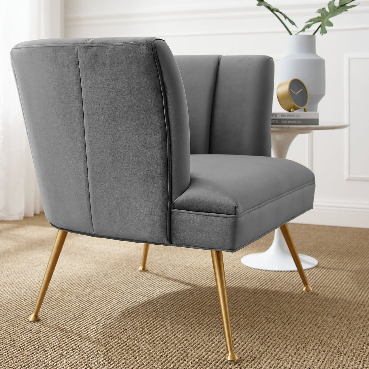 Flamenco Upholstered Velvet Armchair, Gray