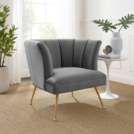 Flamenco Upholstered Velvet Armchair, Gray