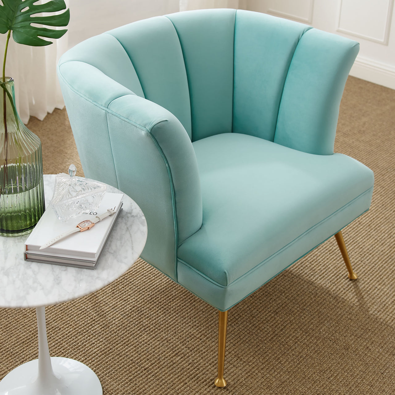 Flamenco Upholstered Velvet Armchair, Mint