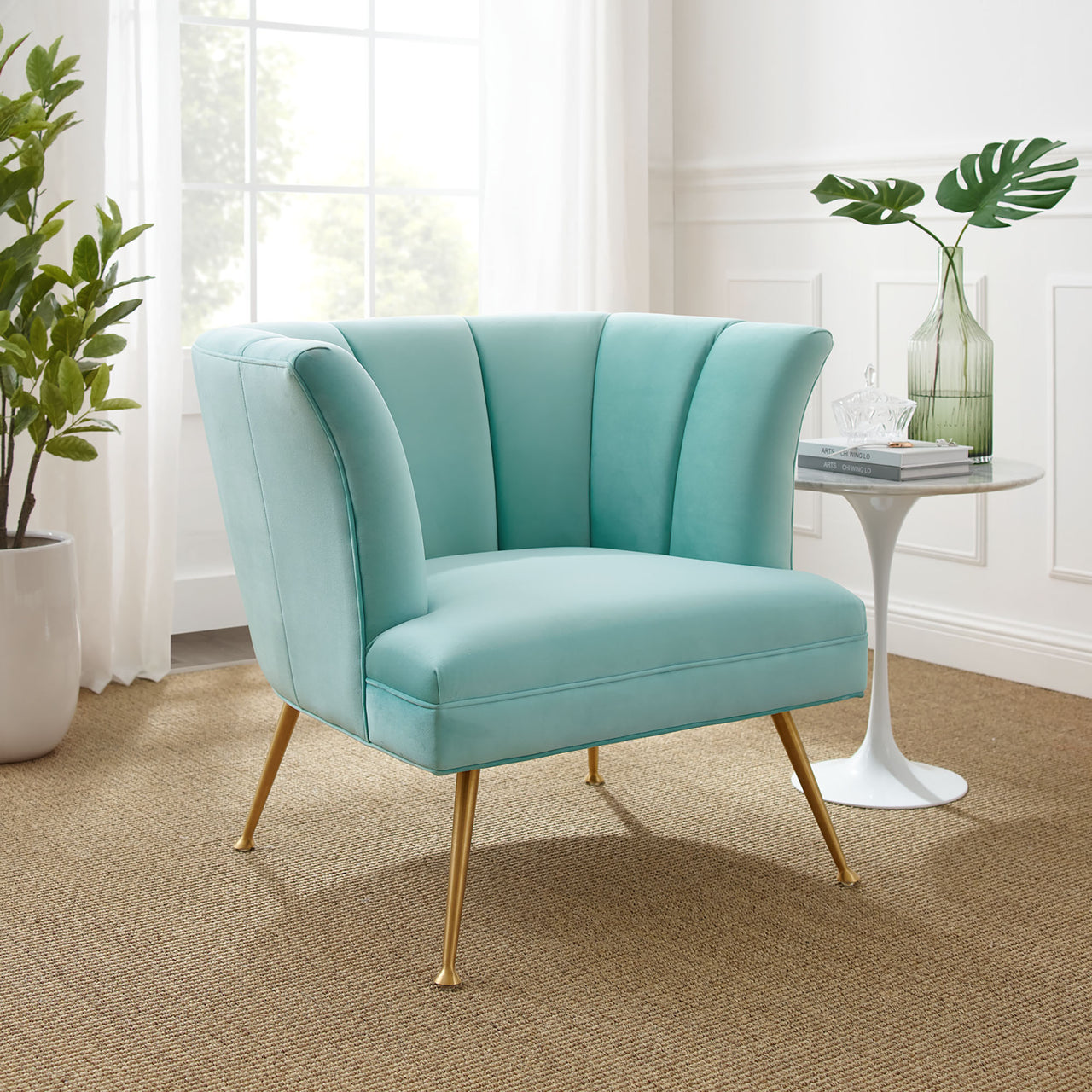 Flamenco Upholstered Velvet Armchair, Mint