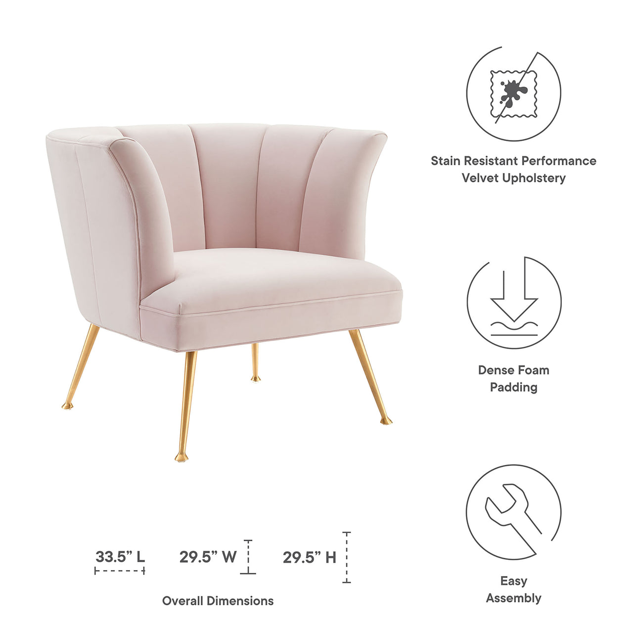 Flamenco Upholstered Velvet Armchair, Pink