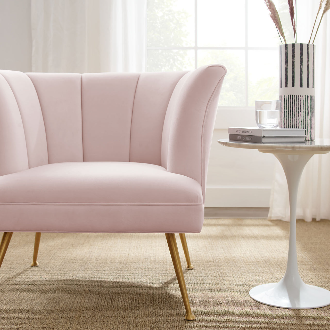 Flamenco Upholstered Velvet Armchair, Pink