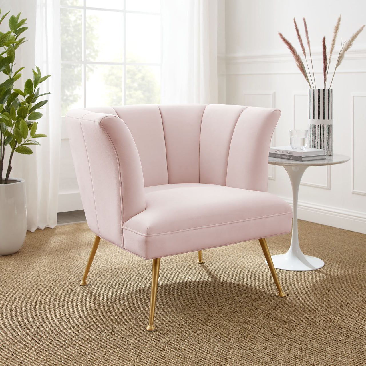 Flamenco Upholstered Velvet Armchair, Pink