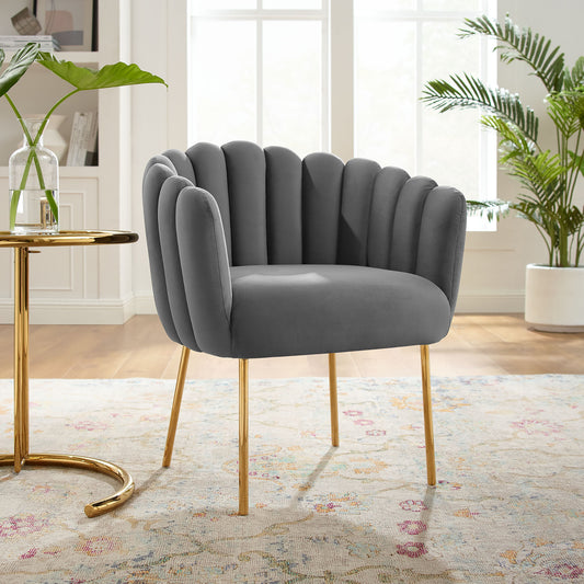 Seashell Upholstered Velvet Armchair, Gray