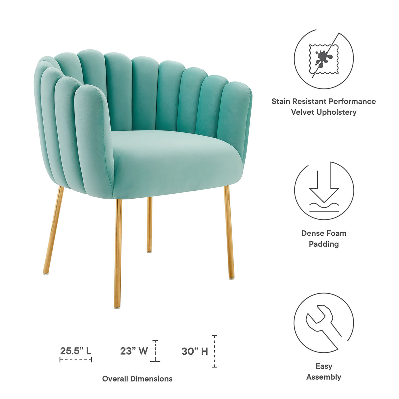 Seashell Upholstered Velvet Armchair, Mint