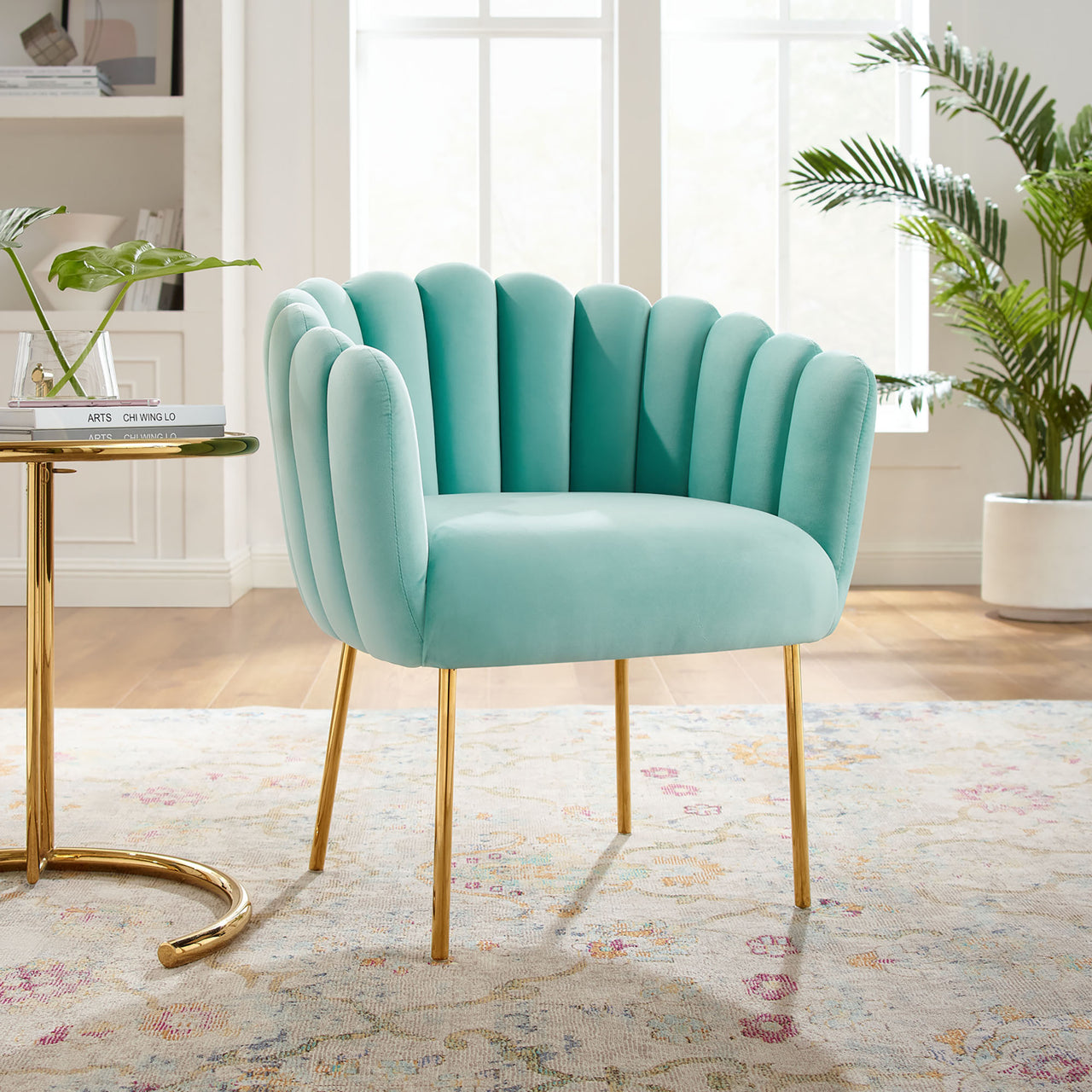 Seashell Upholstered Velvet Armchair, Mint