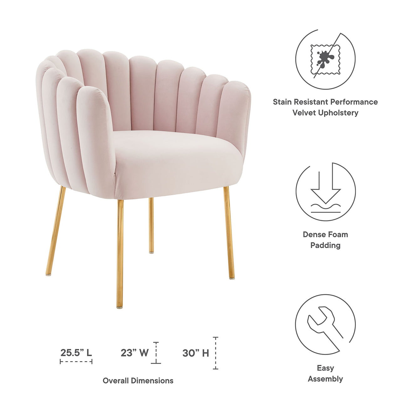 Seashell Upholstered Velvet Armchair, Pink