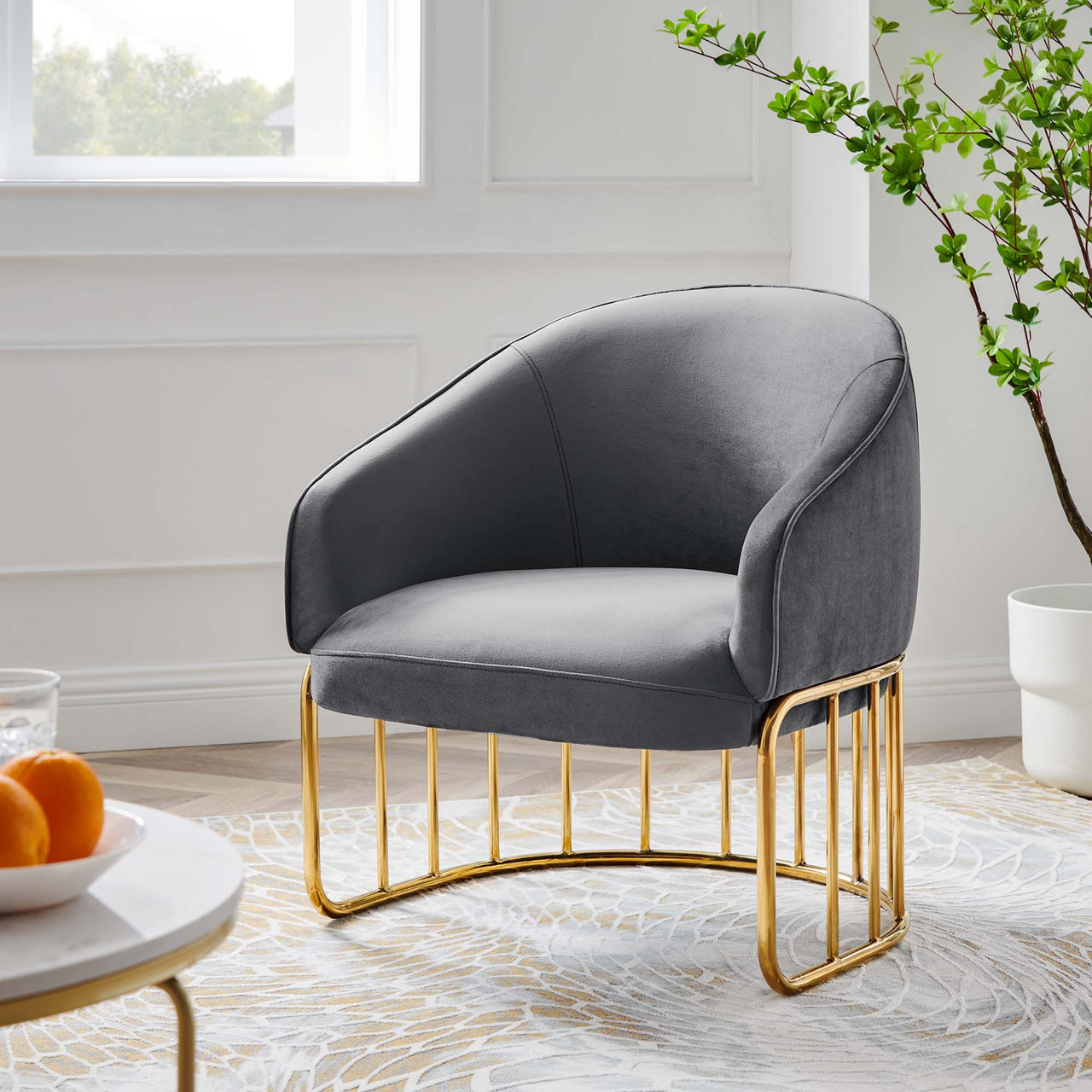 Goldenrod Upholstered Velvet Armchair, Gray
