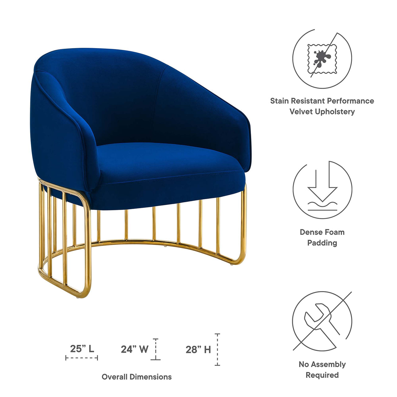 Goldenrod Upholstered Velvet Armchair, Navy