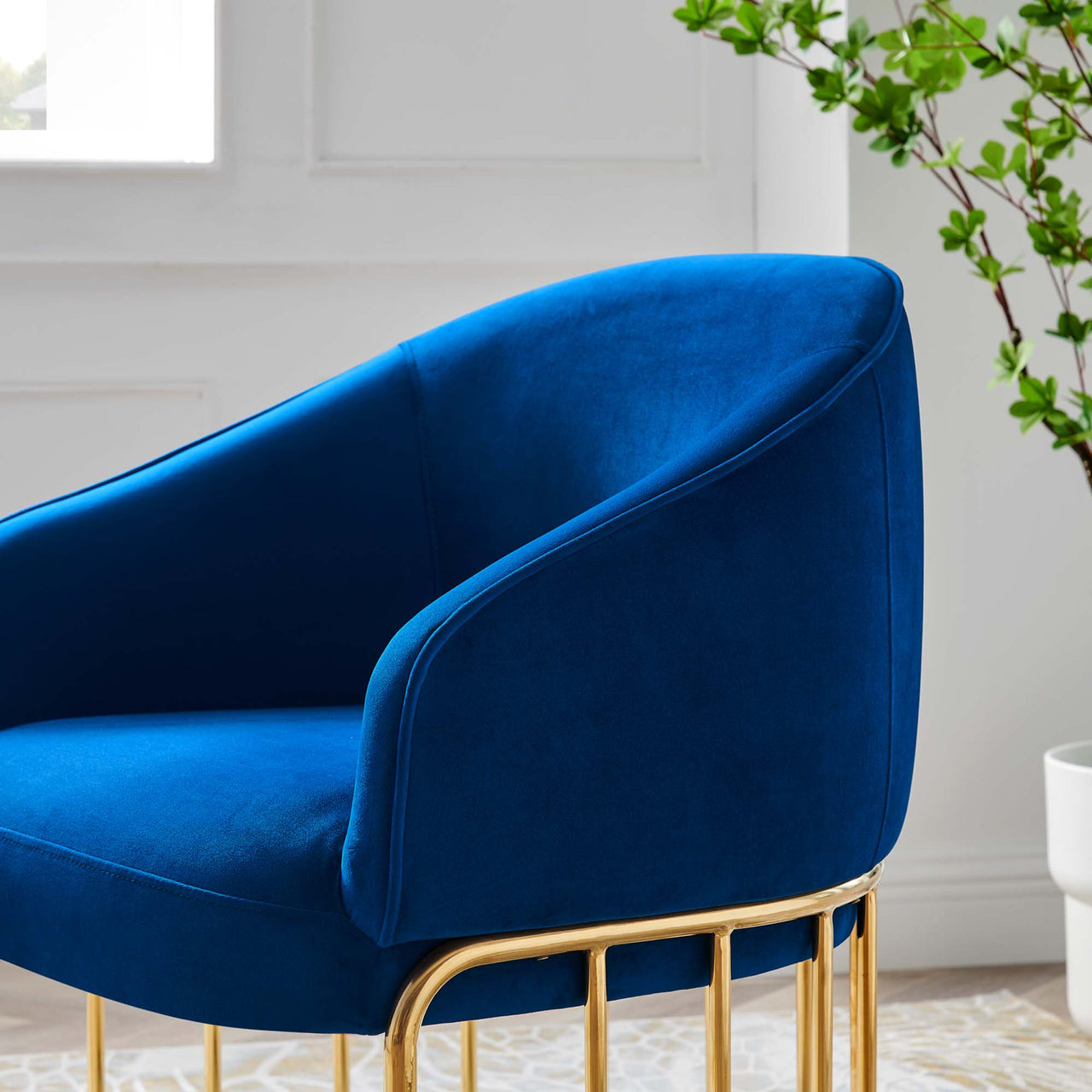 Goldenrod Upholstered Velvet Armchair, Navy
