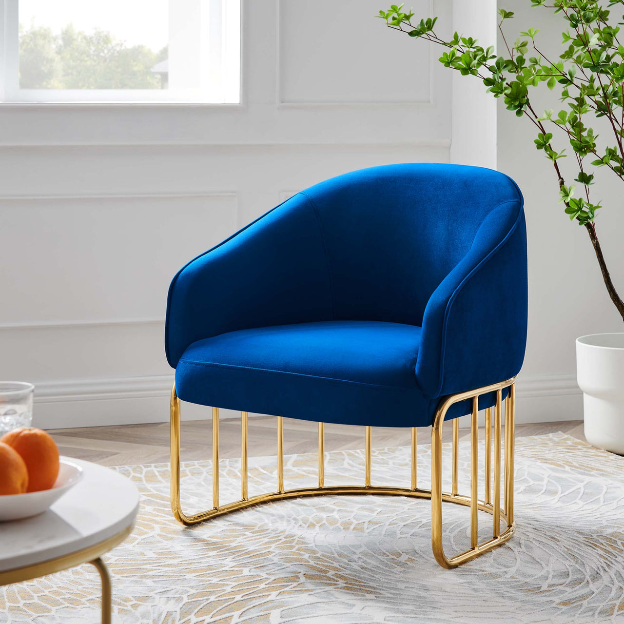 Goldenrod Upholstered Velvet Armchair, Navy