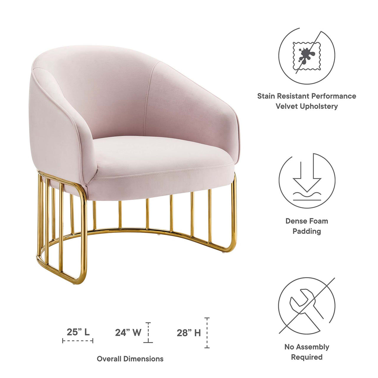 Goldenrod Upholstered Velvet Armchair, Pink