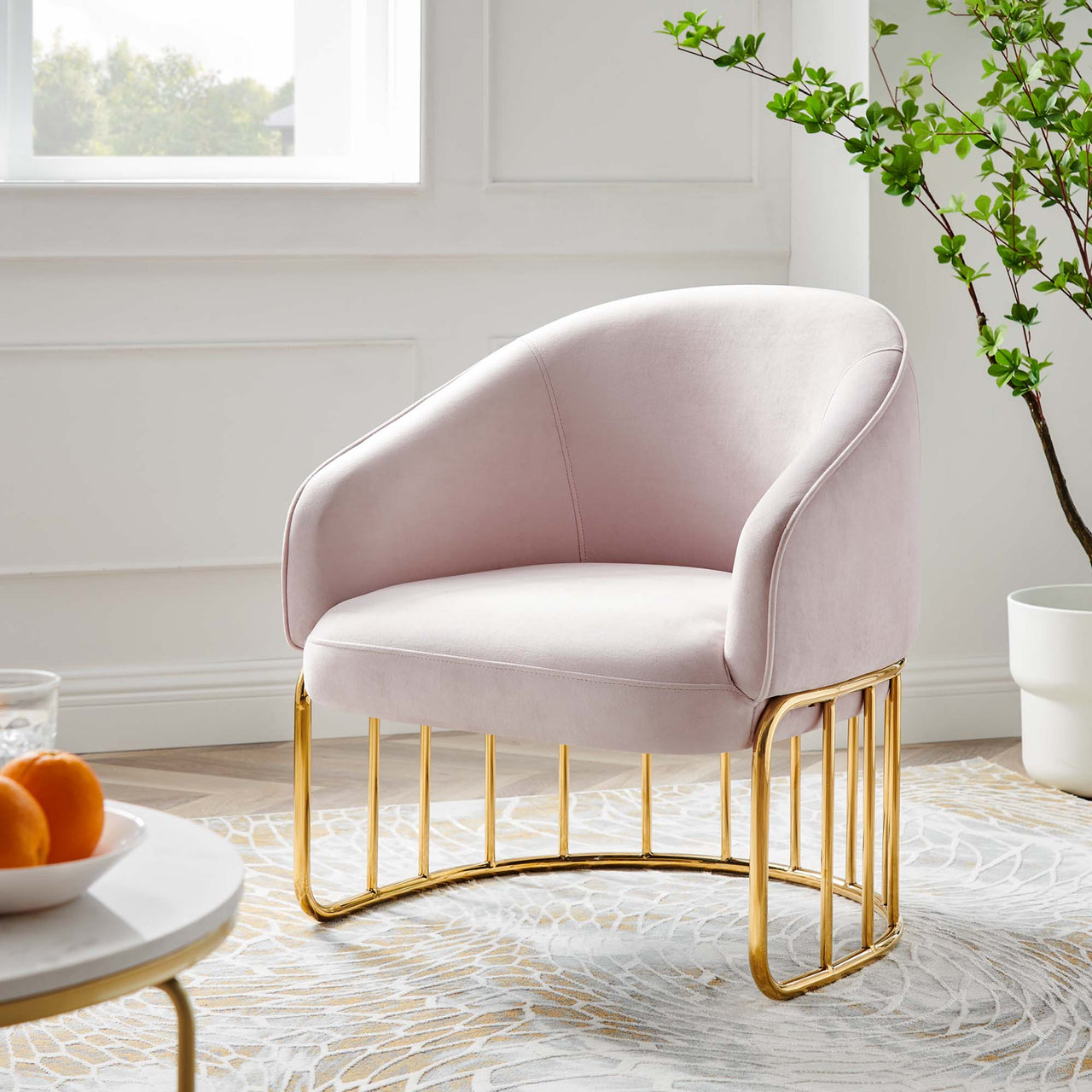Goldenrod Upholstered Velvet Armchair, Pink