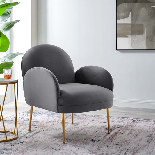 Faerie Upholstered Velvet Accent Chair, Gray