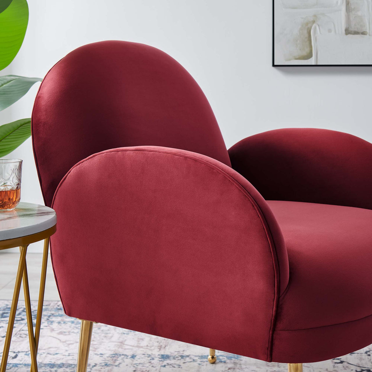 Faerie Upholstered Velvet Accent Chair, Maroon