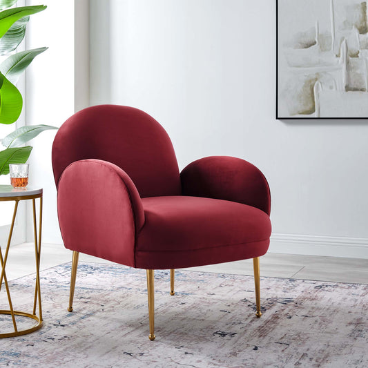 Faerie Upholstered Velvet Accent Chair, Maroon