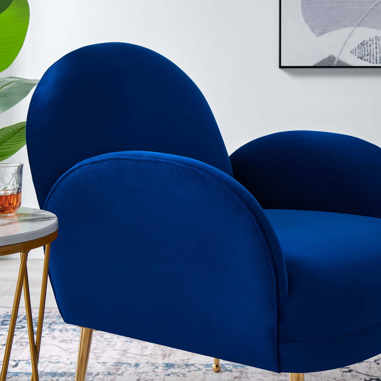Faerie Upholstered Velvet Accent Chair, Navy