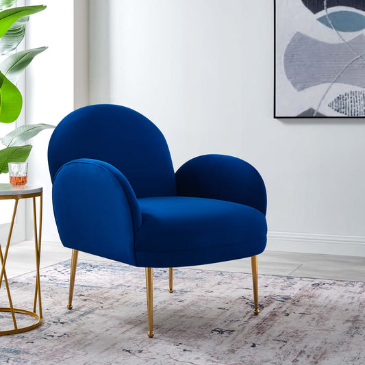 Faerie Upholstered Velvet Accent Chair, Navy