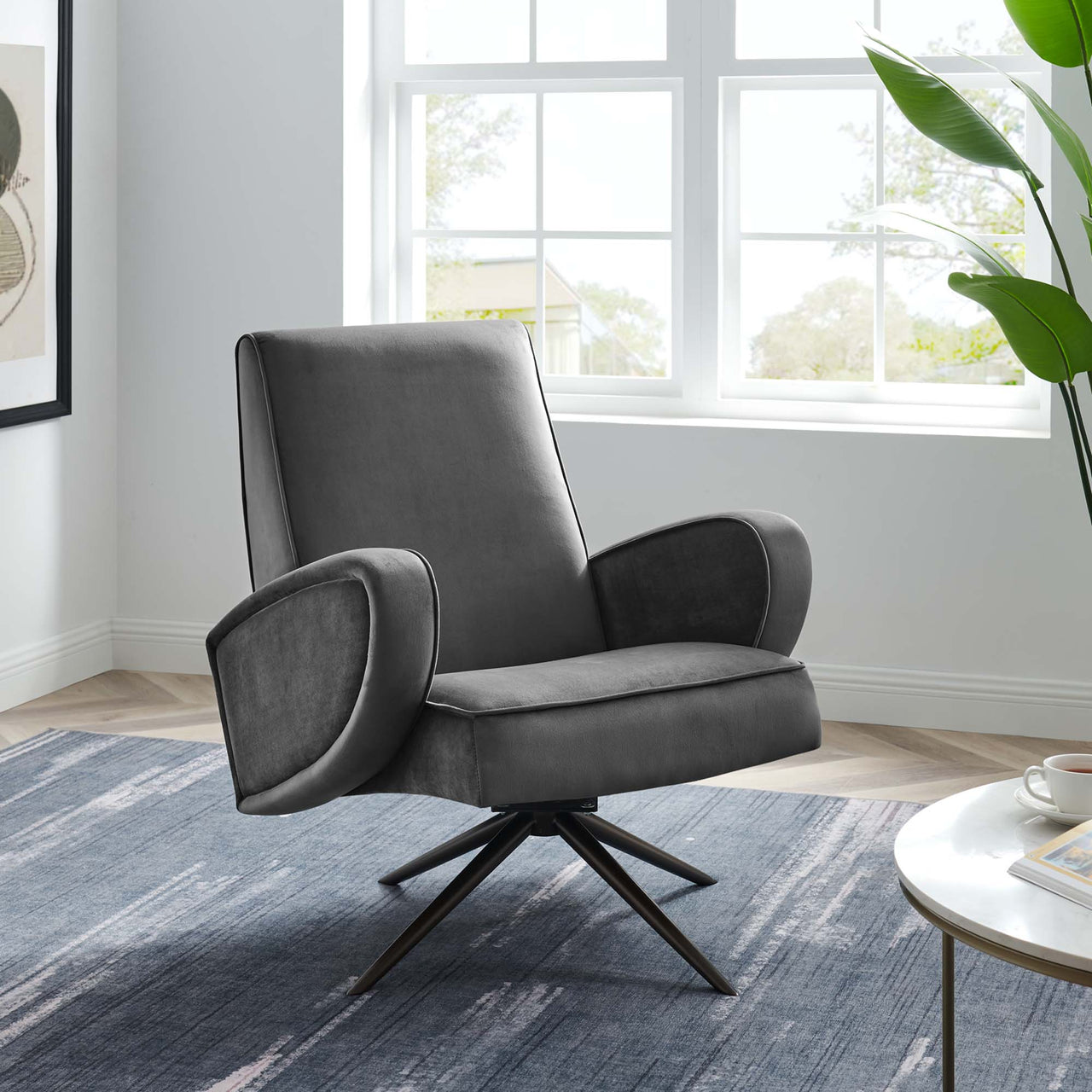 Rovelyth Upholstered Velvet Swivel Chair, Gray