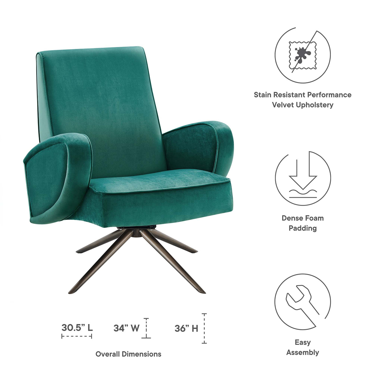 Rovelyth Upholstered Velvet Swivel Chair, Teal