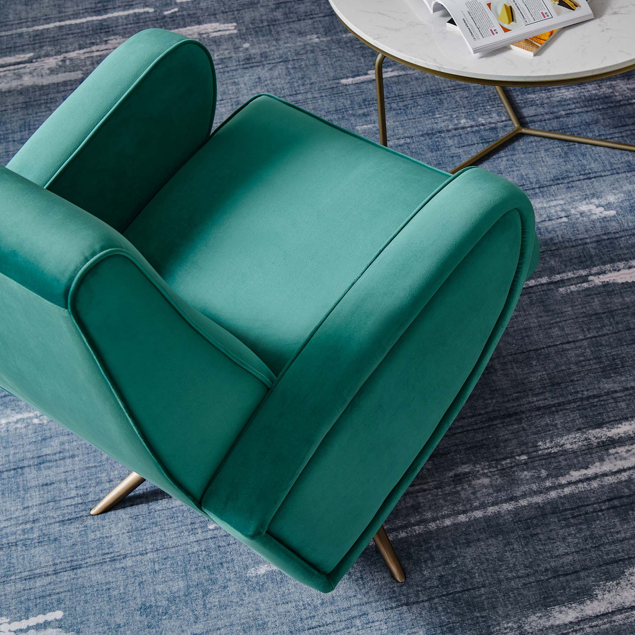 Rovelyth Upholstered Velvet Swivel Chair, Teal